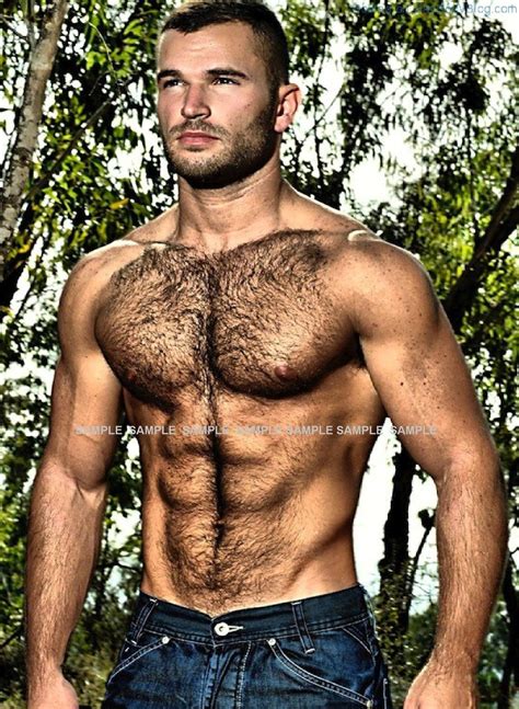 Matted Photograph X H Shirtless Muscular Handsome Hairy Dude In Blue Denim Jeans Male Gay