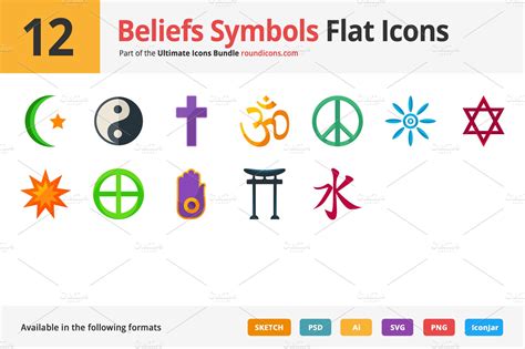 12 Beliefs Symbols Flat Icons ~ Icons ~ Creative Market