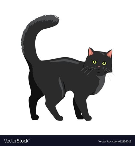 Cute Black Cat Walking With Raised Tail Flat Vector Illustration