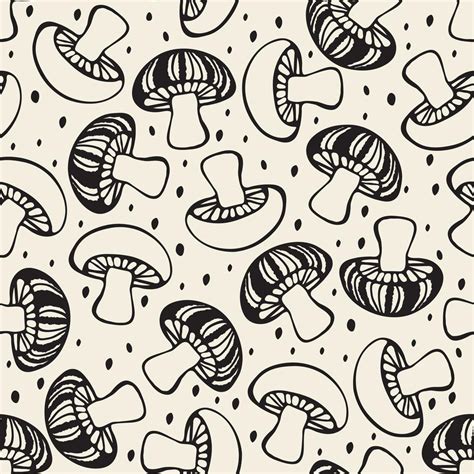 Seamless Monochrome Hand Drawn Doodle Mushroom Pattern Background