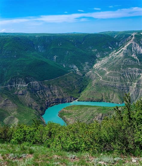 Premium Photo Mountain Landscape View Of The Deep Canyon With Blue