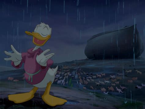 Donald Duck Standing In The Rain At Night