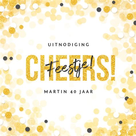 Uitnodiging Cheers Goud Feestje Modern Confetti Kaartje Go