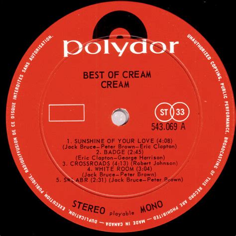 Cream Best Of Cream Vinyl Lp Canadian Pressing Record Cellar Canada