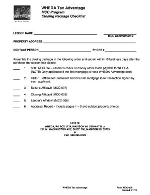 Fillable Online Mcc Program Closing Package Checklist Fax Email Print