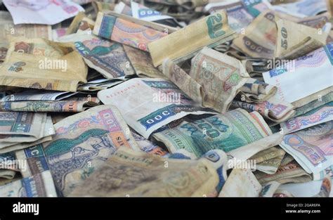 Heap Of Old Myanmar Money Stacks Of Burmese Banknotes Burma Currency