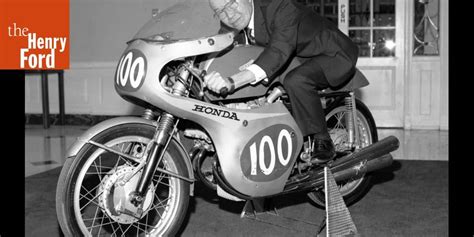 Soichiro Honda With The Honda Grand Prix Racing Motorcycle While