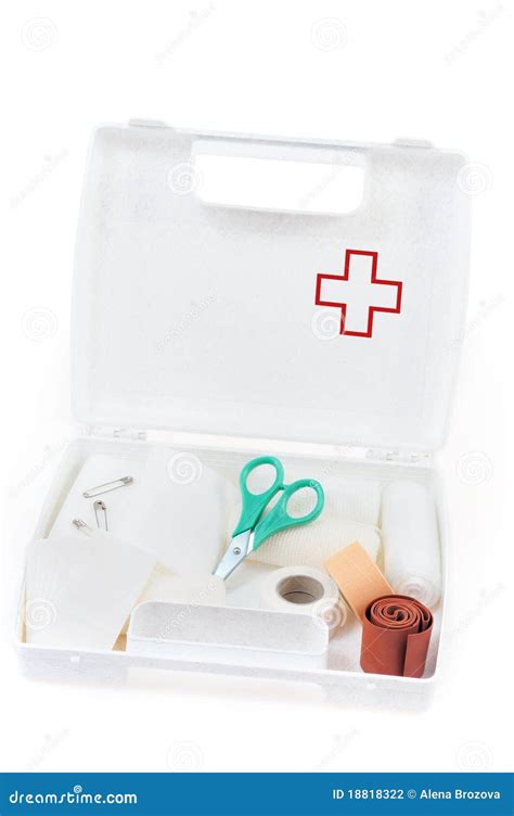 Open First Aid Kit Isolated On White Stock Photo Image Of Adhesive