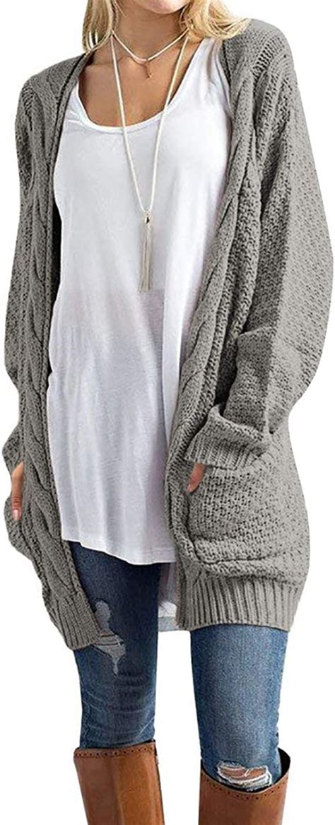 Omicgot Womens Long Sleeve Open Front Chunky Cable Knit Loose Cardigan