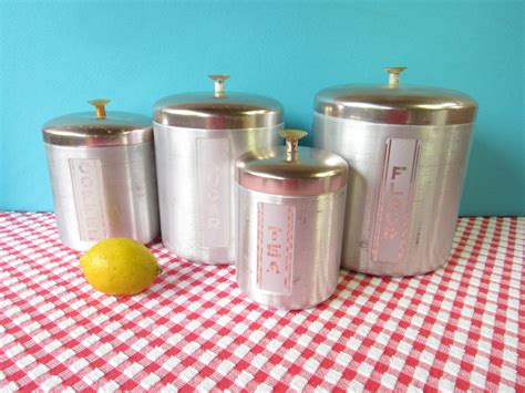 Vintage Aluminum Canisters Set Of 4 Sears Maid Of Honor Copper And Silver Art Deco Style