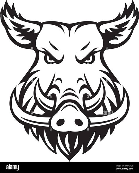 Wild Boar Face Black And White Vector Illustration Stock Vector Image