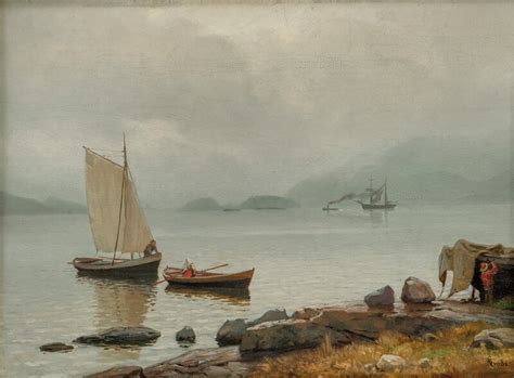 Gude Hans Fredrik Fjordlandskap Med Folkeliv Grev Wedels Plass