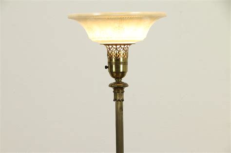 Sold Torchiere Vintage Floor Lamp Onyx Mounts Embossed Glass Shade 32129 Harp Gallery