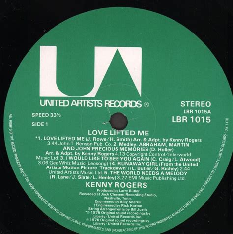 Kenny Rogers Love Lifted Me Lp Vinyl Uk United Artists 1980 Lbr1015 Ebay