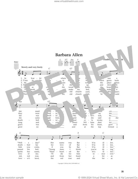 Barbara Allen From The Daily Ukulele Arr Jim Beloff Sheet Music