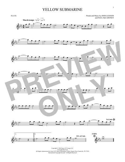 Yellow Submarine By The Beatles Sheet Music For Flute Solo At Sheet