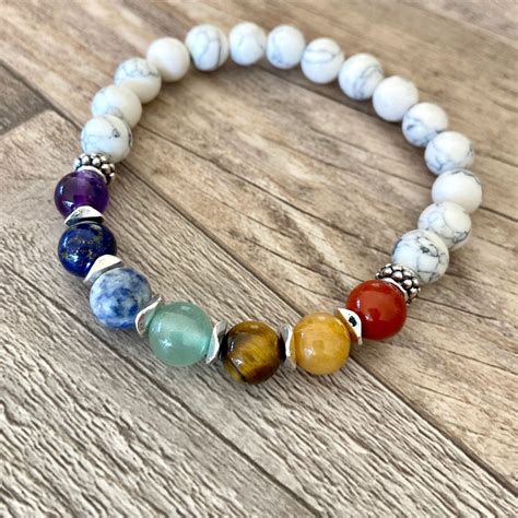 Women S Chakra Stretch Bracelet Chakra Stone Howlite Etsy In