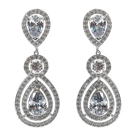 Shimmering Faux Diamond Pear Drop Earrings at 1stdibs