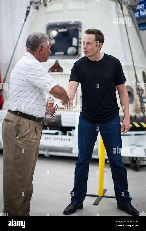 ELON MUSK NASA Administrator Charles Bolden at left congratulates American entrepreneur Elon ...