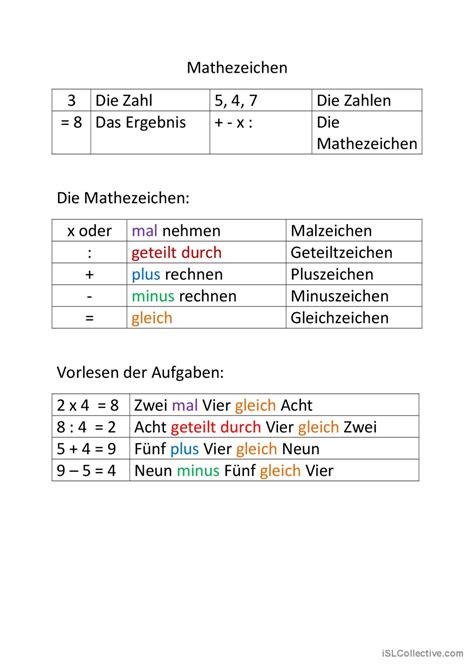 Grundrechenarten Deutsch Daf Arbeitsbl Tter Pdf Doc