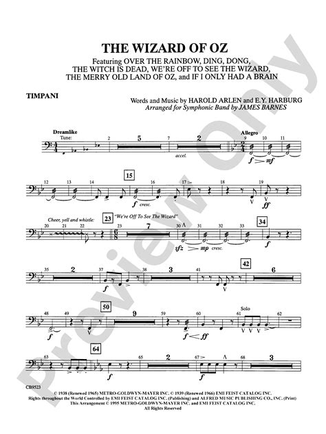 The Wizard Of Oz Medley Timpani Timpani Part Digital Sheet Music