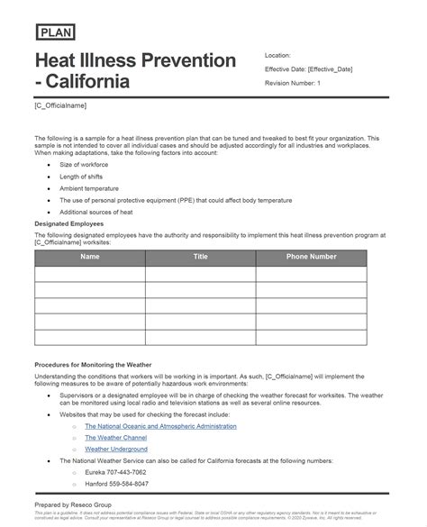 Heat Illness Prevention Plan - California - Resecō