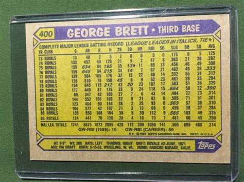 1987 TOPPS GEORGE BRETT Kansas City Royals Carte De Baseball 400 Comme