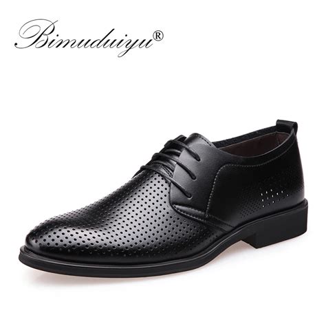 Bimuduiyu Luxury Brand Hollow Outs Breathable Men Formal Shoes Patent