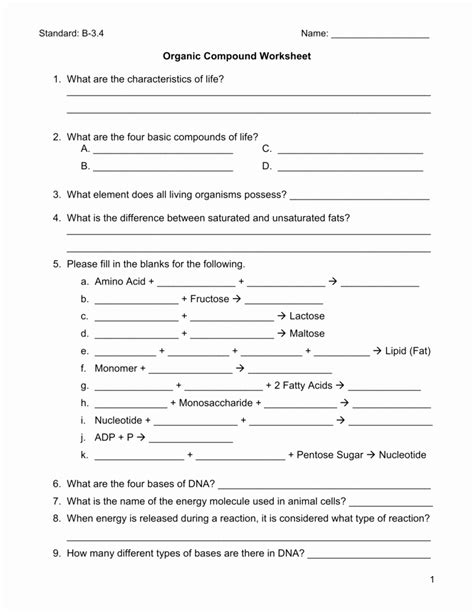 Functional Group Worksheet