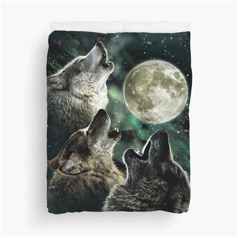 Howling Wolf And Moon Duvet Cover For Sale By Stonekr Three Wolf