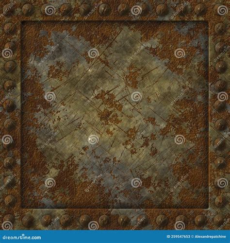 Rusty Riveted Square Metal Panel Seamless Texture Detailed Grungy