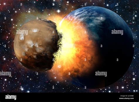 illustration of a planet collision Stock Photo - Alamy