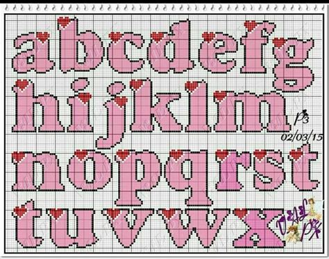 A Cross Stitch Alphabet With Hearts On The Upper And Lower Letters All