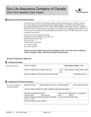 Fillable Online Sun Life STD Claim Packet Laymon Group Fax Email