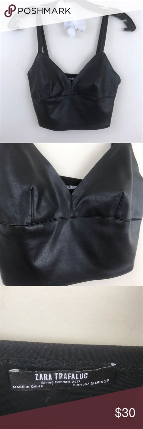 Zara Black Vegan Faux Leather Bralette Crop Top Leather Bralette Bralette Crop Top Zara Black