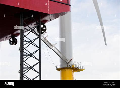 A Jack Up Barge Fitting Wind Turbines In The Walney Offshore Windfarm Project Off Barrow In