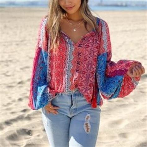 Lovestitch Tops Boho Lovestitch Floral Blouse Top With Balloon