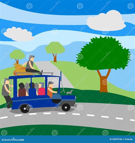 Philippine Jeepney With Passengers Stock Illustration - Image: 50699786