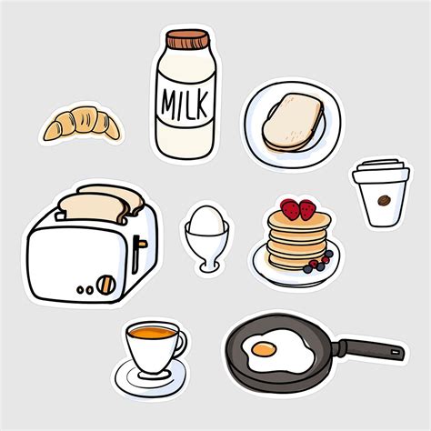 Set Breakfast Sticker Doodle Vector Premium Vector Rawpixel