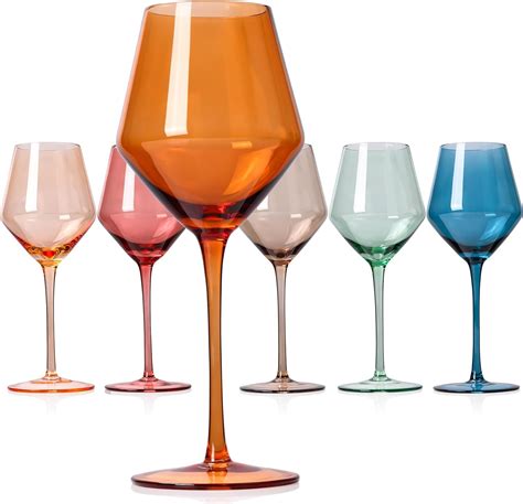 Colored Wine Glasses Set Of 6 15oz Stemmed Dark Orange Leaf Wine Glasses Hand