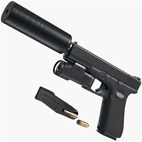 Modelo 3d Pistola Glock 17 Gen 5 Con Silenciador Y Linterna Turbosquid 1886834