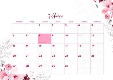 Calendario 2023 Floral Rosa Marco Fazendo A Nossa Festa