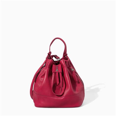 Zara Leather Bucket Bag in Pink | Lyst