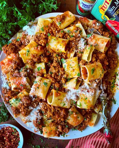 Paccheri With Spicy Calabrese Style Pork Ragu Recipe The Feedfeed Recipe Pork Ragu Ragu