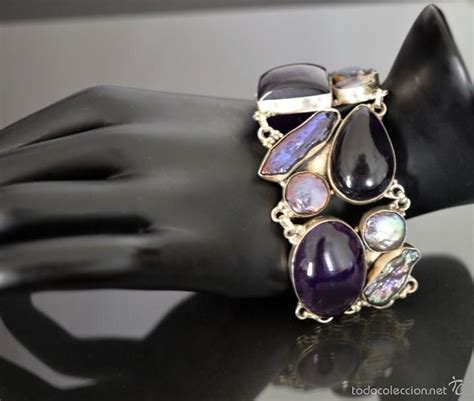 Magn Fica Pulsera Brazalete Ancho De Bellas Amatistas Y Perlas