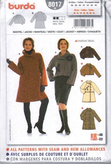 Burda 8017 Misses Asymmetrical Flared Coat Or Jacket Pattern Etsy