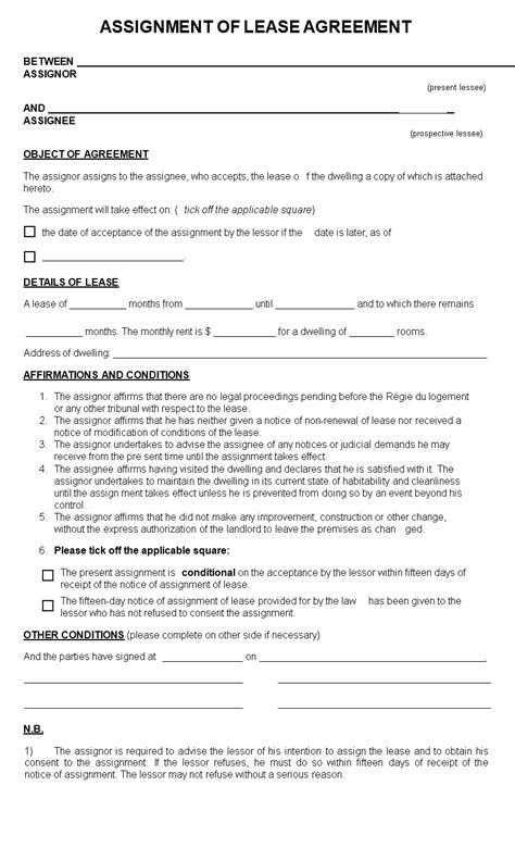 Lease Assignment Agreement Template