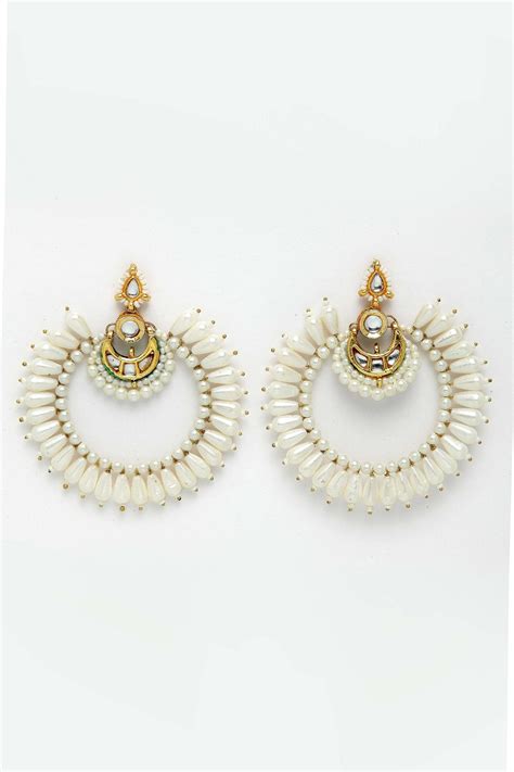 Buy Gold Plated Kundan Pearl Embellished Chandbalis By Dugran By