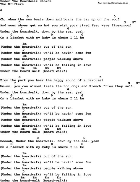 Song Lyrics With Guitar Chords For Under The Boardwalk The Drifters Guitar Chords For Songs