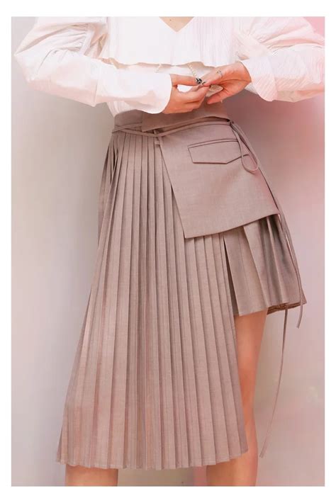 Personality Original Design Women Pleated Patchwork Skirts Irregular High Low Length Skirt In